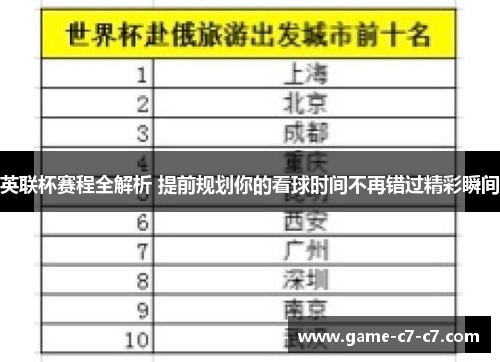 英联杯赛程全解析 提前规划你的看球时间不再错过精彩瞬间 英联杯赛程全解析 提前规划你的看球时间不再错过精彩瞬间